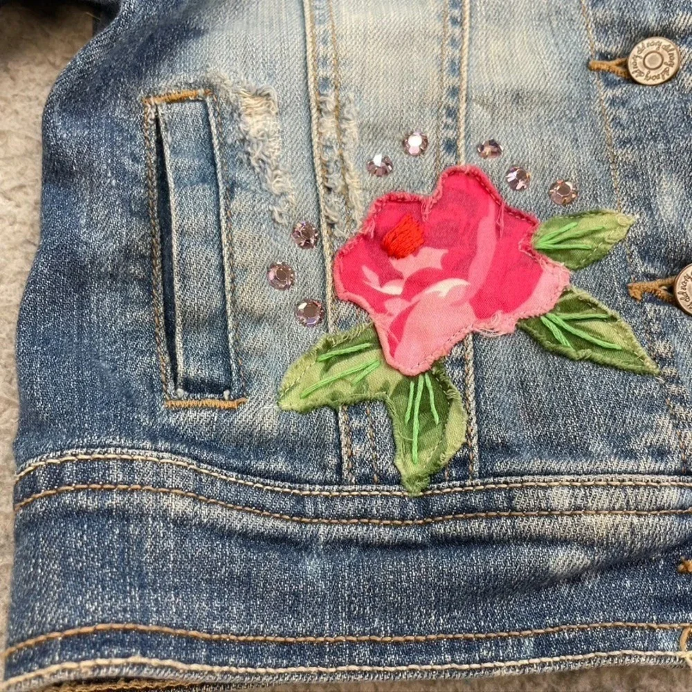 Lindsey Berns Jeans Jacket Girls 4T Blue Denim Pink Floral Rhinestone Coquette